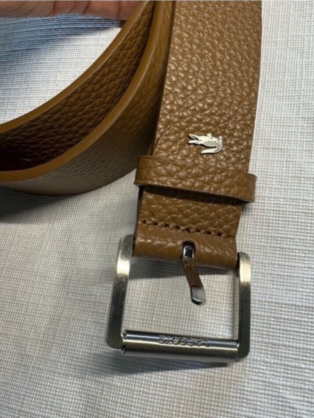 Lacoste Tan Leather Belt with Silver Buckle